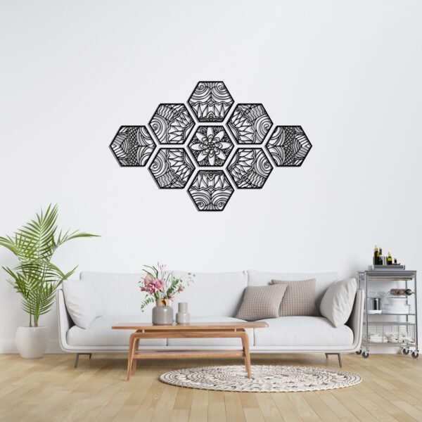 Hexagon Floral Mandala 9 pieces en bois – Image 2