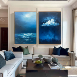 2 Tableaux d’Art Muraux – Abstrait Océan et Nuages, Évasion Artistique
