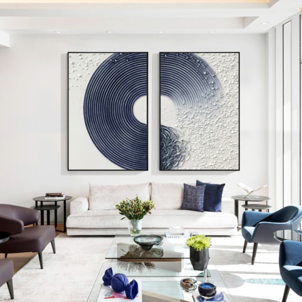 2 Tableaux d’Art Muraux Bleu Marine – Océan Abstrait Élégant