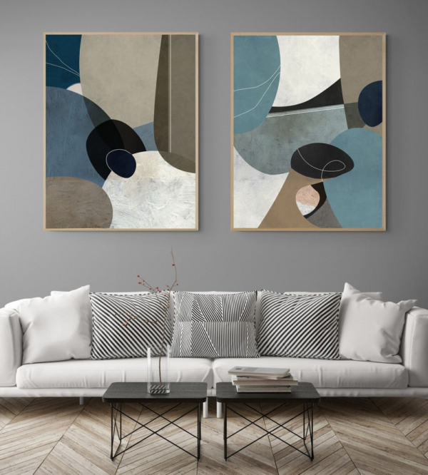 2 Tableaux d’Art Abstrait Neutre – Harmonie Subtile