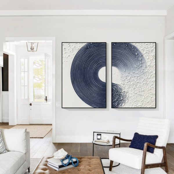 2 Tableaux d’Art Muraux Bleu Marine – Océan Abstrait Élégant – Image 2