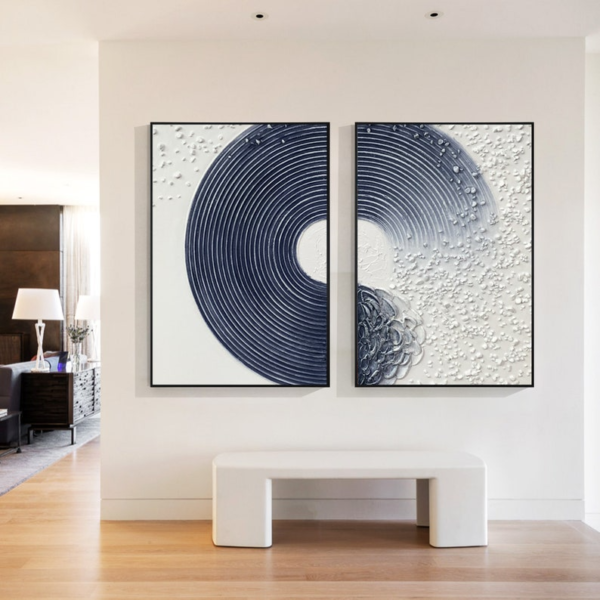 2 Tableaux d’Art Muraux Bleu Marine – Océan Abstrait Élégant – Image 4