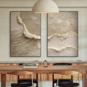 2 Tableaux Abstraits Texturés – Tons Beiges et Épurés