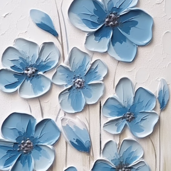 Tableau de Peinture à l’Huile Florale Bleue sur Toile – Élégance Naturelle – Image 3