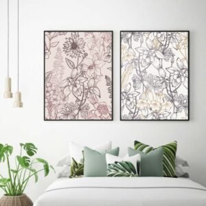 2 Tableaux d’Art – Motifs Floraux beige