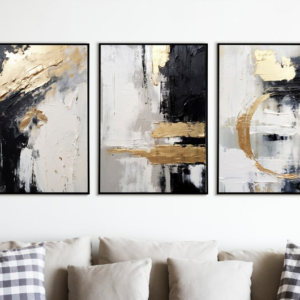 3 Tableaux d’Art Minimaliste – Peinture à l’Huile Neutre