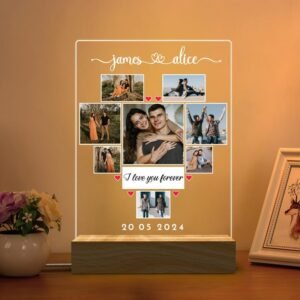 Plaque Cœur Personnalisée pour Couple – Collage Photo & Texte