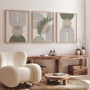 3 Tableaux Vert Sauge Modernes