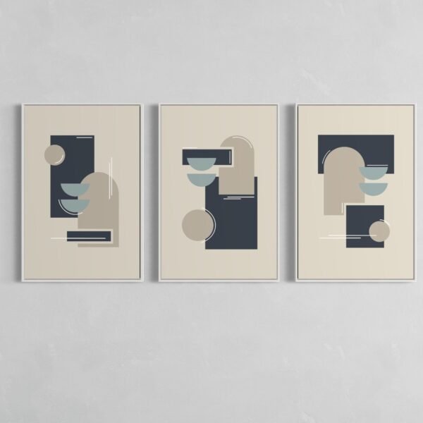 3 Tableaux d'art, abstrait moderne minimaliste du milieu du siècle – Image 6