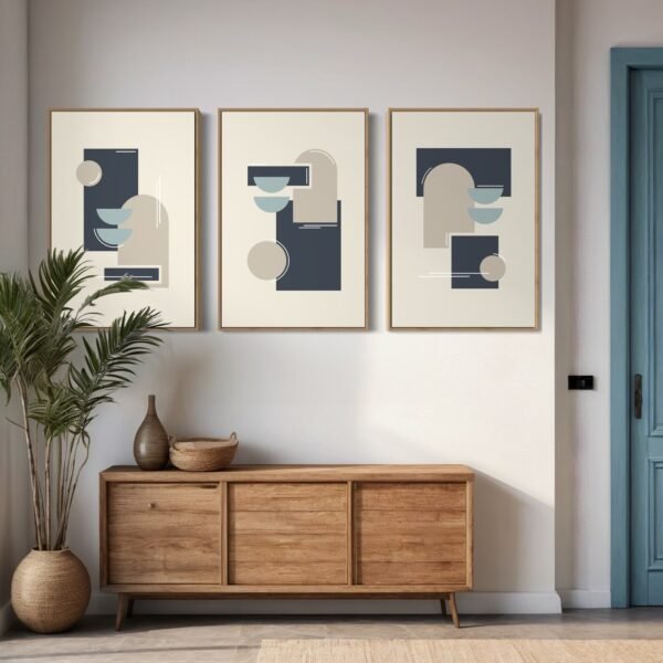 3 Tableaux d'art, abstrait moderne minimaliste du milieu du siècle – Image 4