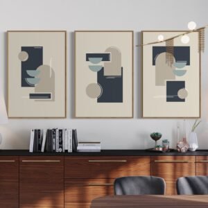3 Tableaux d'art, abstrait moderne minimaliste du milieu du siècle