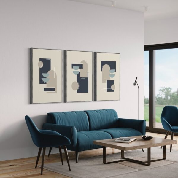 3 Tableaux d'art, abstrait moderne minimaliste du milieu du siècle – Image 2