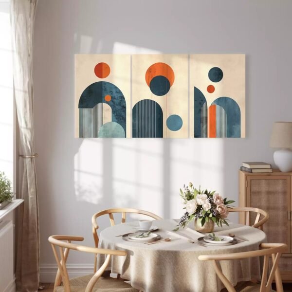 Tableau Inspiré Bauhaus - formes géométriques orange et bleu clair