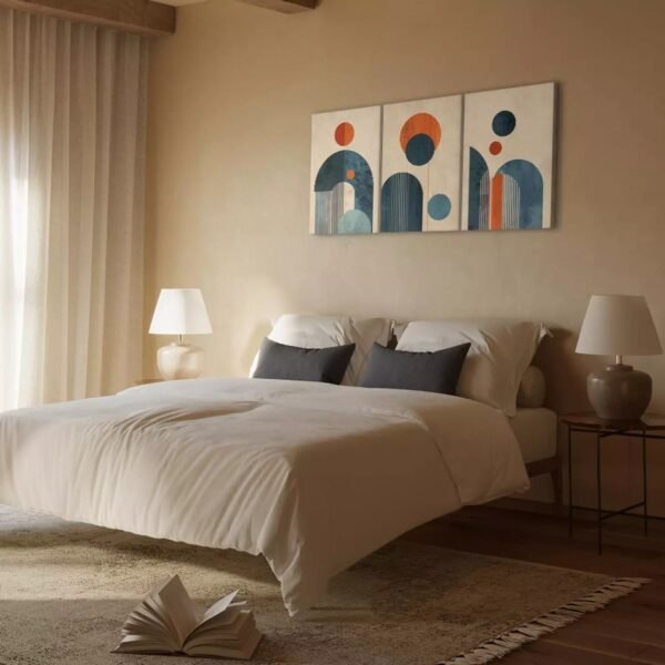 Tableau Inspiré Bauhaus - formes géométriques orange et bleu clair – Image 3
