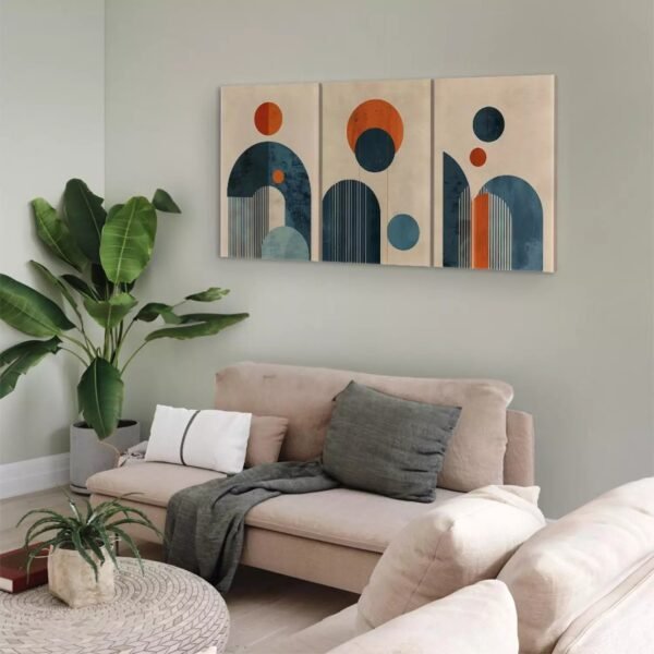 Tableau Inspiré Bauhaus - formes géométriques orange et bleu clair – Image 2