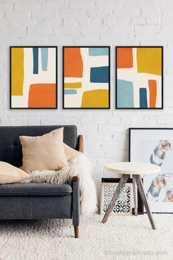 3 Tableaux abstraits en harmonie terreuse